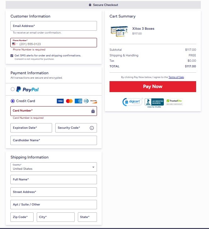 Secure payment receipt from the official Xitox website showing encrypted checkout